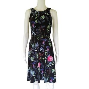 Black Multi floral midi dress w/belt